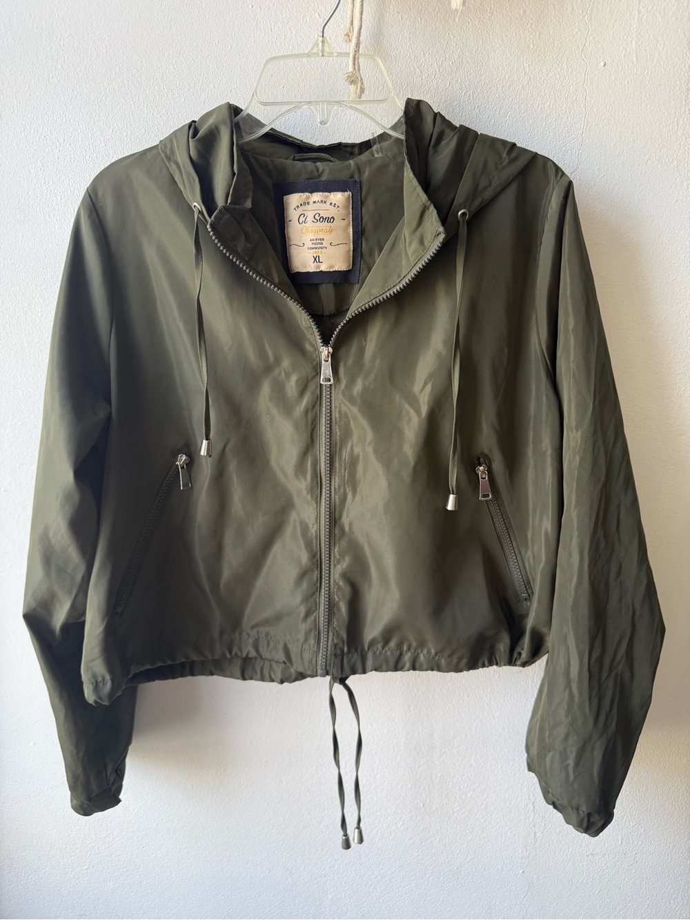 Ci Sono Olive Hooded Bomber Jacket